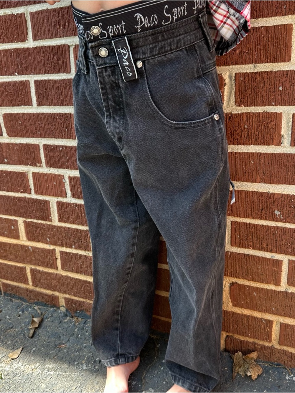 Sport Paco Black Jeans Kids Size 6 Y2K Baggy Wide Leg Streetwear Skater Retro